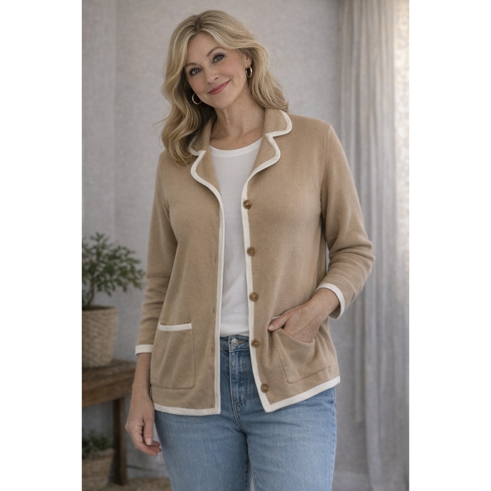 Goodclothes Tan Cotton Cardigan Sweater Jacket Button Front Women M